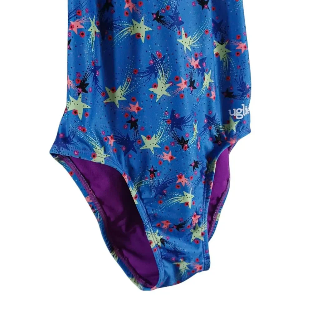 Uglies Girls Swimsuit NWT Size 14 Training One Piece Criss Cross Back Star Print